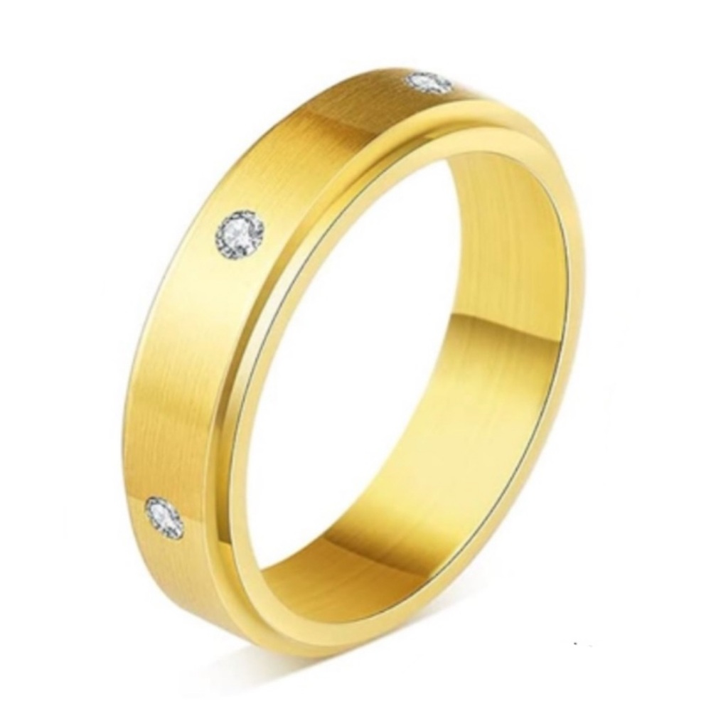 Gold Stainless Steel CZ Spinner Ring -  Rotating Fidget Ring Minimalist